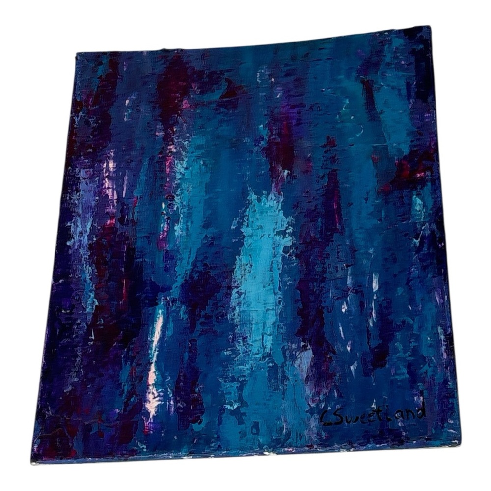 Abstract expressionist Art Blue and Purple on Canvas Board